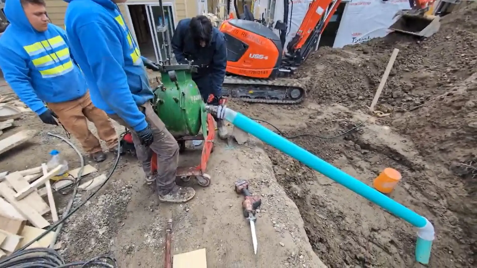 Drain cleaning equipment staged on site